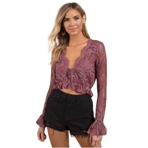 NWT Tobi Sophia Wine Ruffle Scallop Top